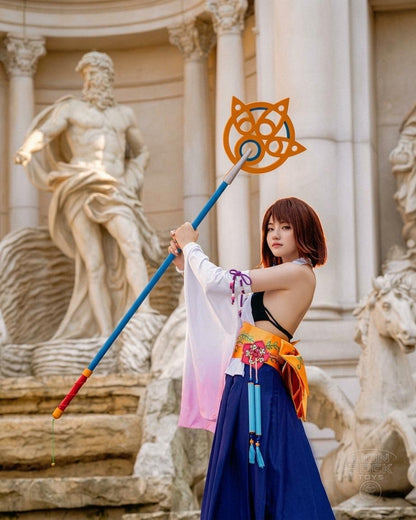 Summoner kimono cosplay set worn by a cosplayer - front view