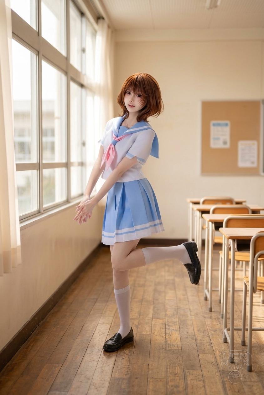 Sailor uniform cosplay set - side pose showing pleated skirt