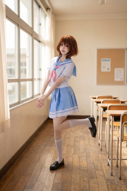 Sailor uniform cosplay set - side pose showing pleated skirt