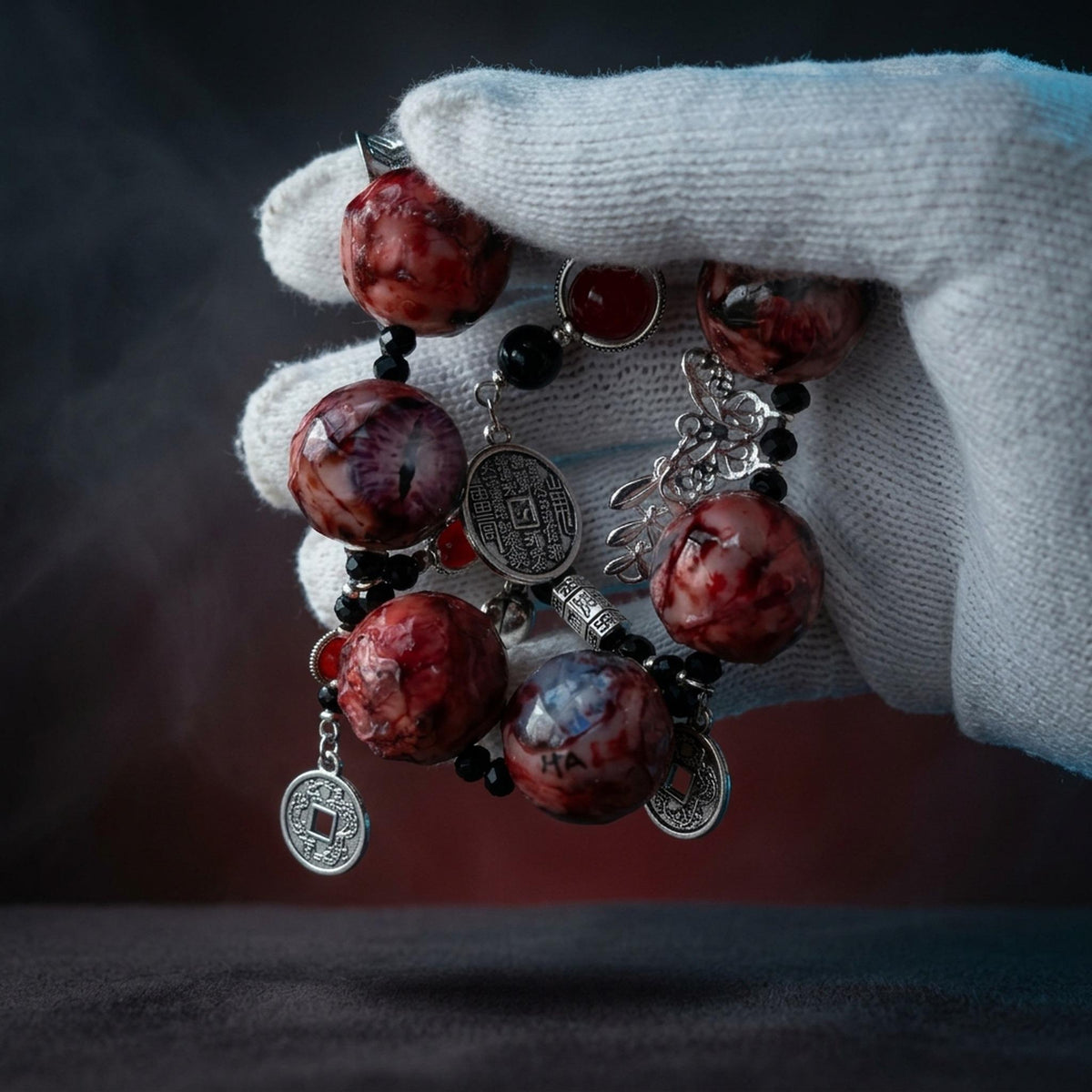 Gothic painted eyeball bead bracelet