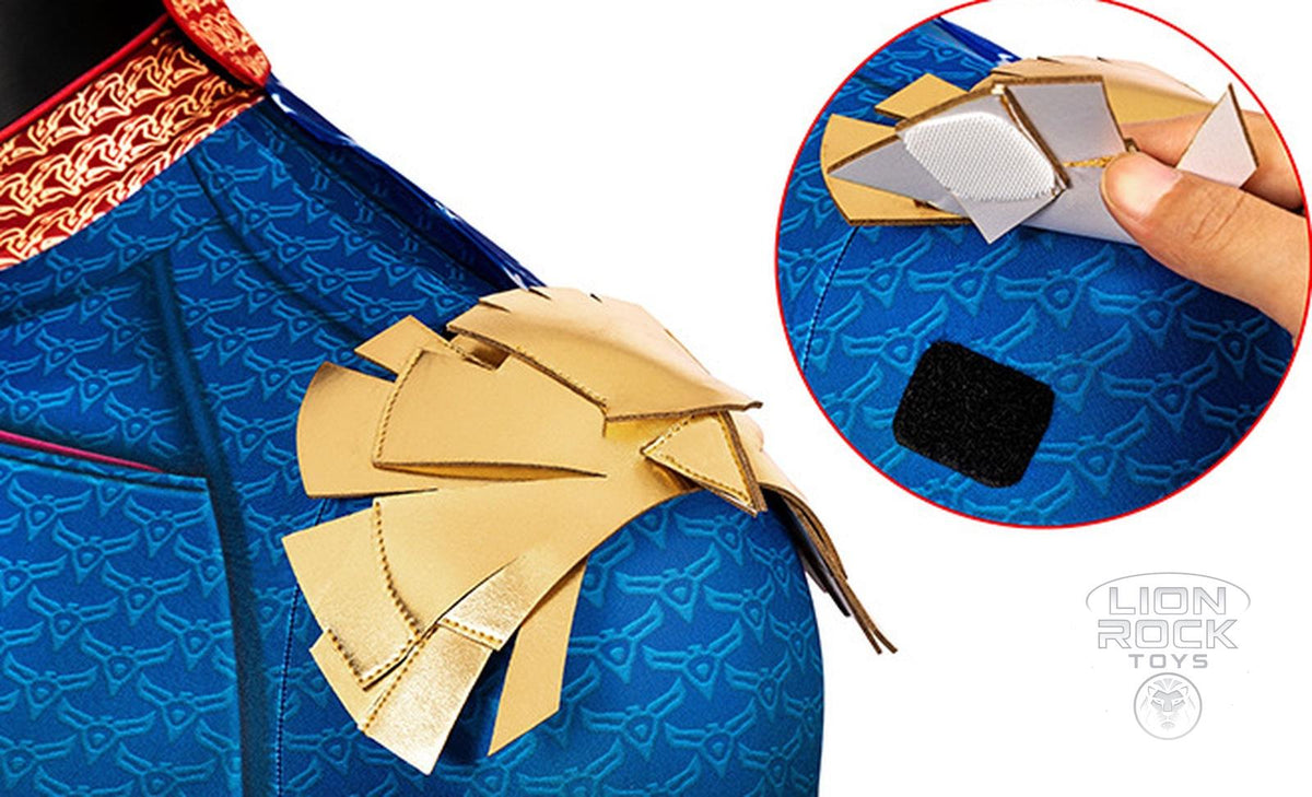 Detachable gold shoulder armor with hook-and-loop pads