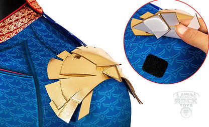 Detachable gold shoulder armor with hook-and-loop pads