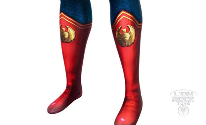 Red boot-style feet with gold emblem