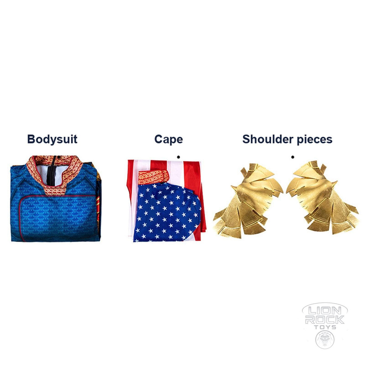 What's included: bodysuit, cape, shoulder pieces