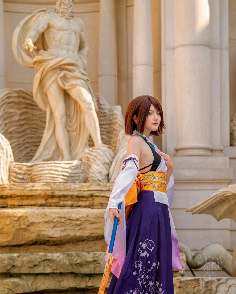 Summoner kimono cosplay set worn by a cosplayer - side view