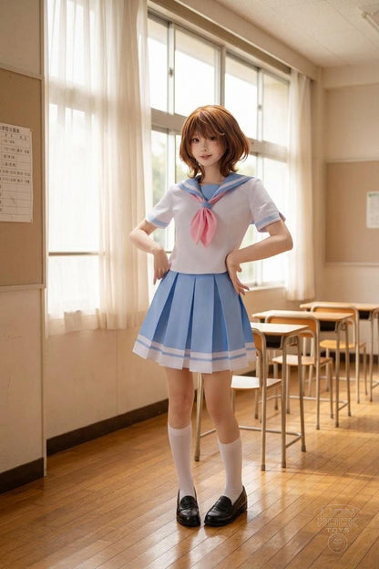 Sailor uniform cosplay set - front view with pink scarf