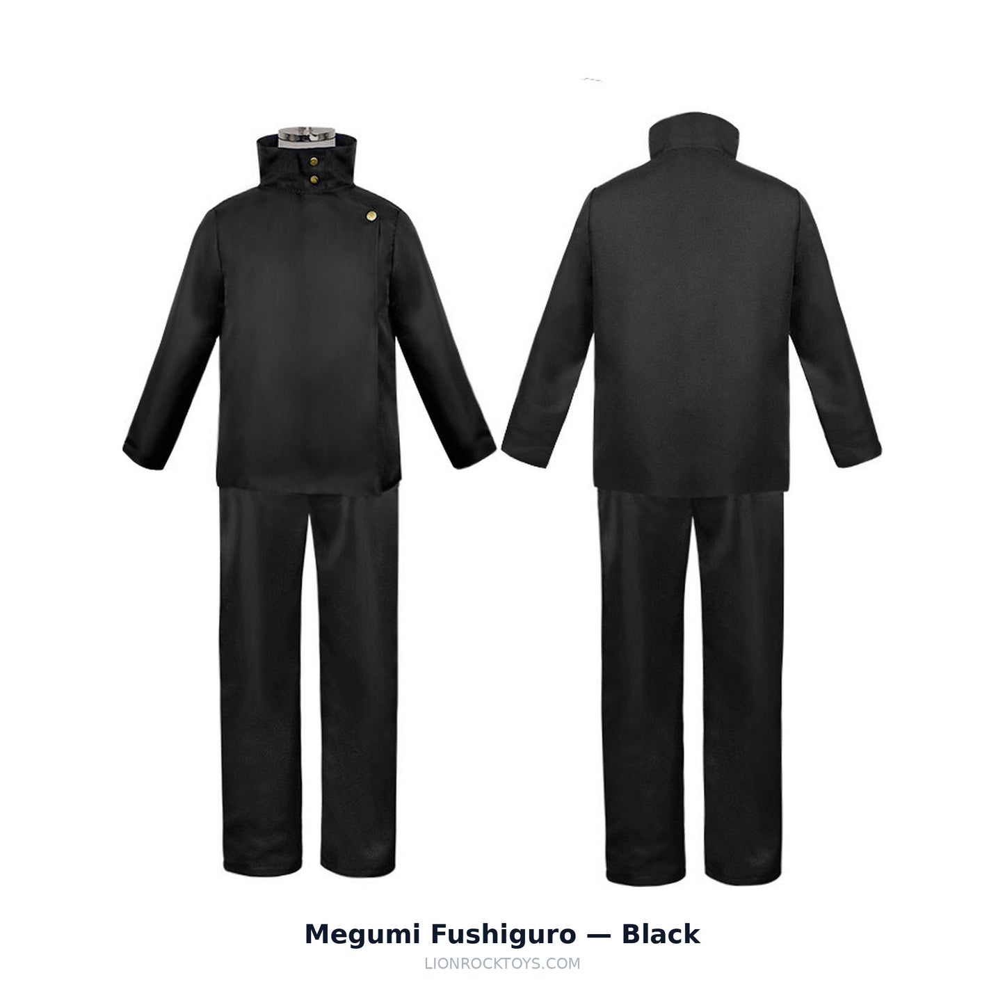 Megumi Fushiguro cosplay uniform black - gold button stand collar, front and back