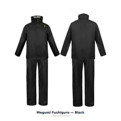Megumi Fushiguro cosplay uniform black - gold button stand collar, front and back