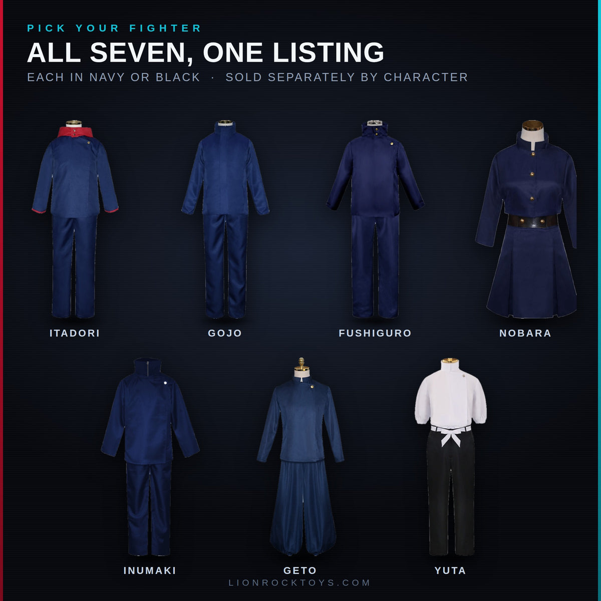 All seven characters in one listing - Itadori Gojo Fushiguro Nobara Inumaki Geto Yuta