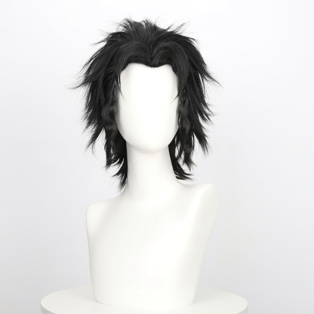 Styled black wig included with the set