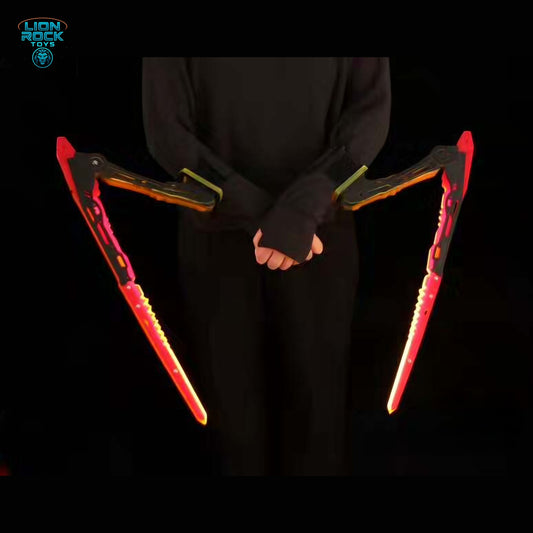 Light-Up Arm Blade Prop Pair — Extending Neon Claw Cosplay Gauntlet, Glowing Cyber Blades