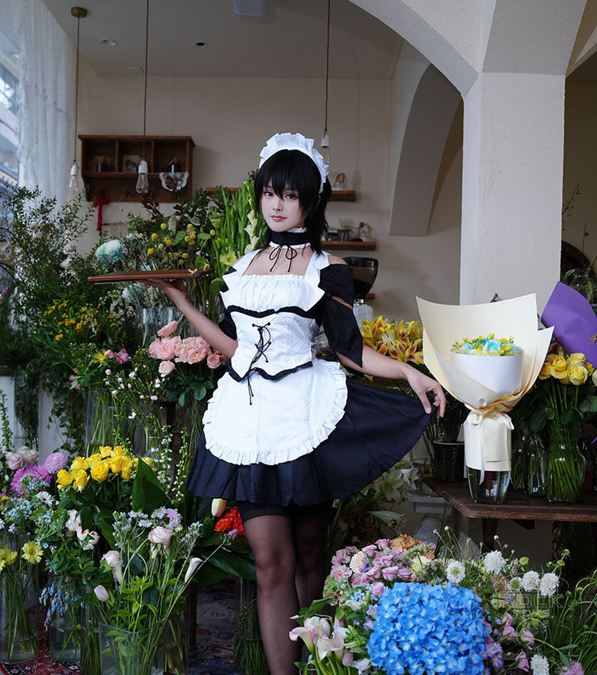 Maid Latte maid uniform cosplay - standing with tray