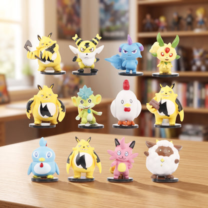 Palworld figure collection displayed on a shelf in a games room