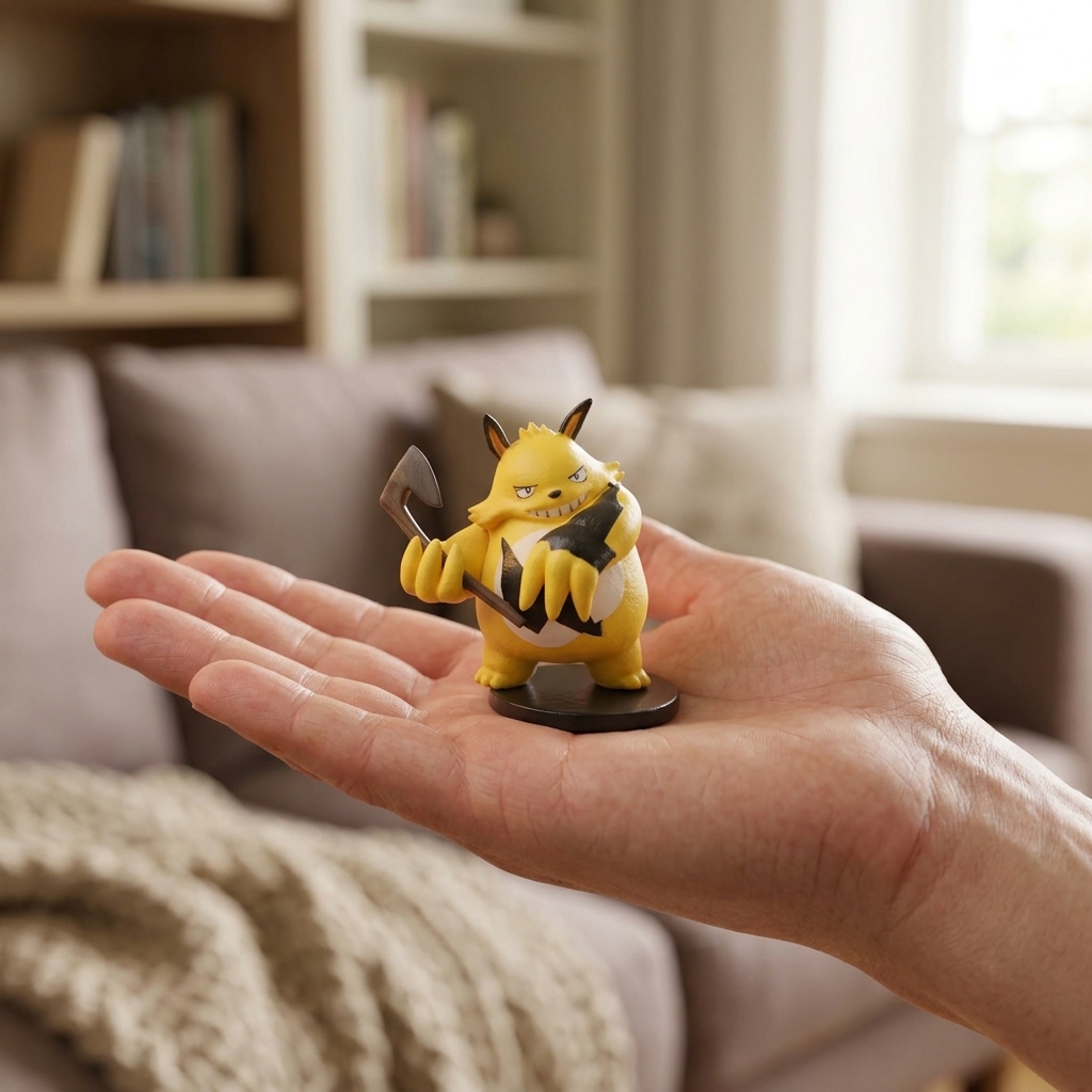 One 7 cm Palworld figure held on an adult palm to show its size