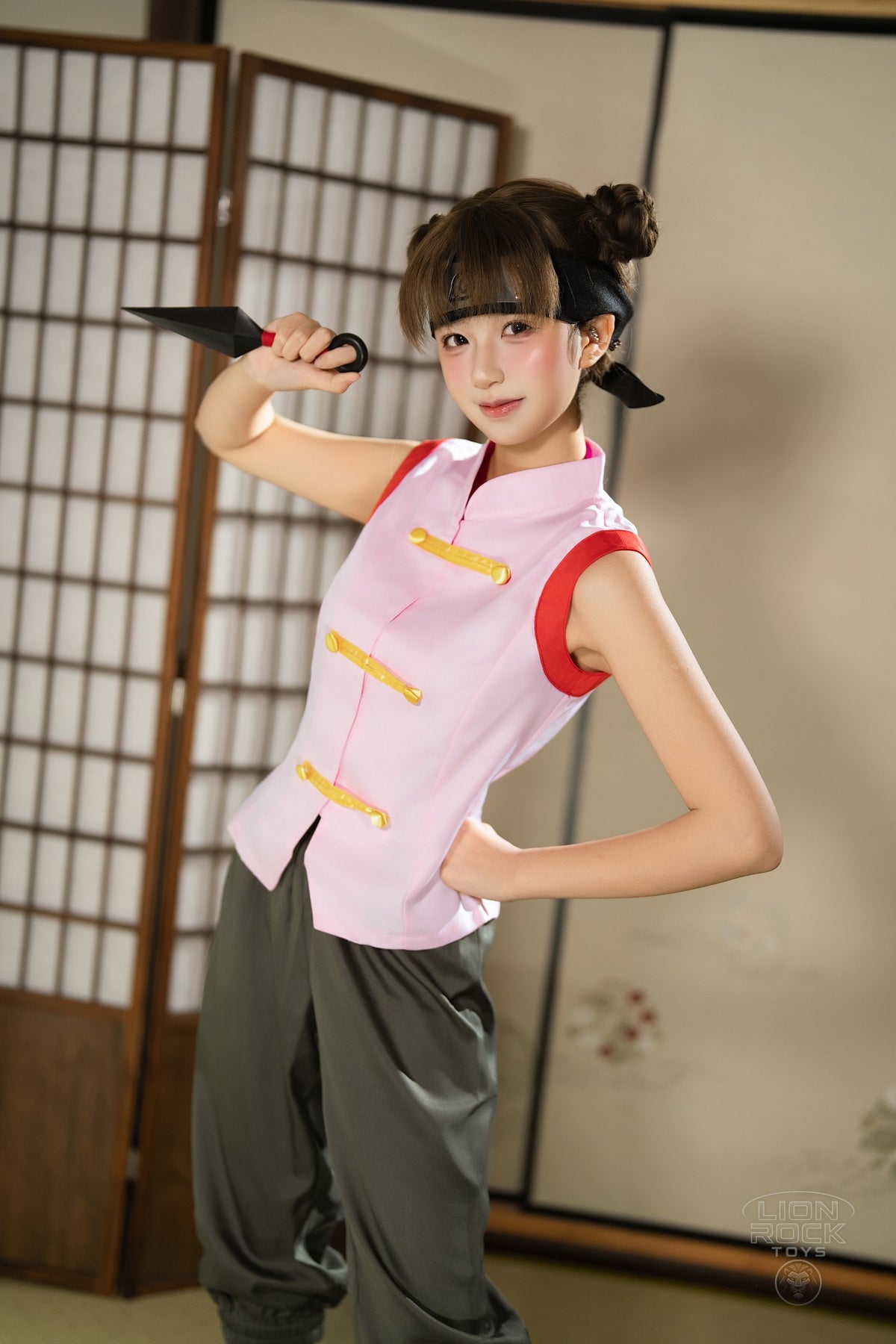 Pink mandarin-collar kunoichi cosplay set - photo 1