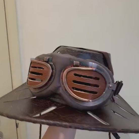 CUSTOM MADE: Real Cowhide Leather Executioner’s Hat - Professional Artisan Tailoring 22-Slot Ventilated Western Hat  Premium Leather Goggles