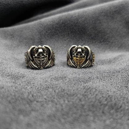 Gothic skull signet ring with laurel cross