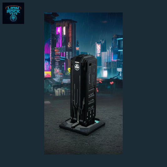 Cyberpunk Monolith Desk Sculpture — Neon-City Tower Relic Display Piece