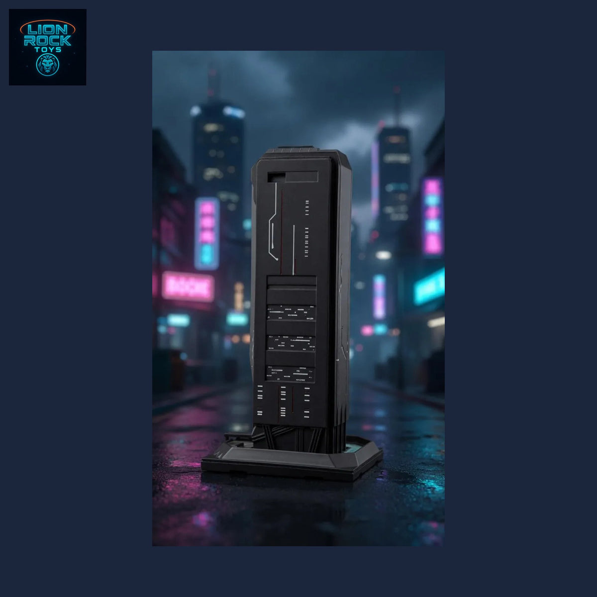 Cyberpunk Monolith Desk Sculpture — Neon-City Tower Relic Display Piece
