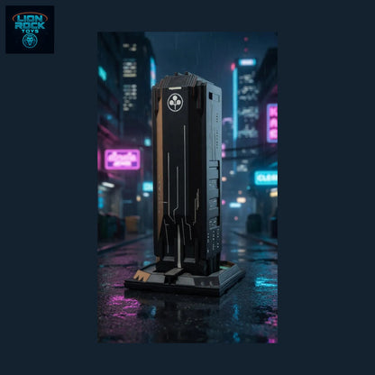 Cyberpunk Monolith Desk Sculpture — Neon-City Tower Relic Display Piece